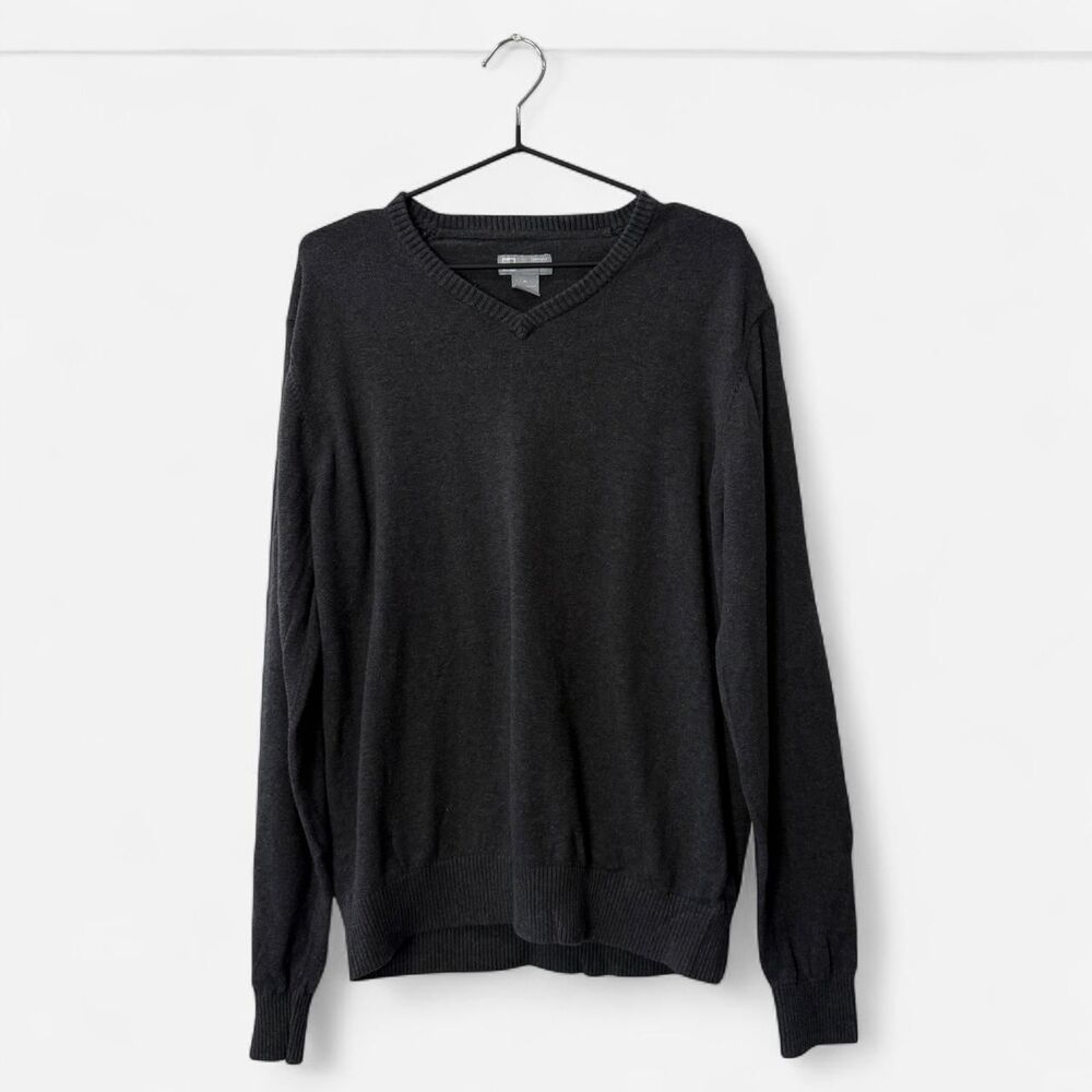 Charcoal Gray V-Neck Knit Pullover knit Cozy Sweater JCP Mens Preppy Academia
